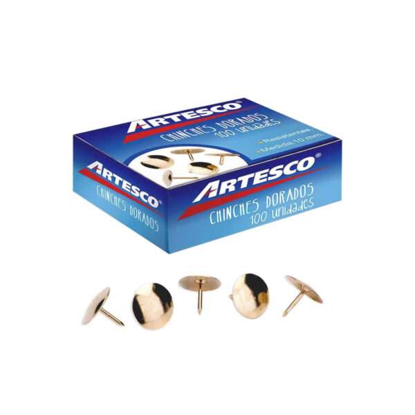 Chinches Artesco Dorados 10mm Caja 100 Und